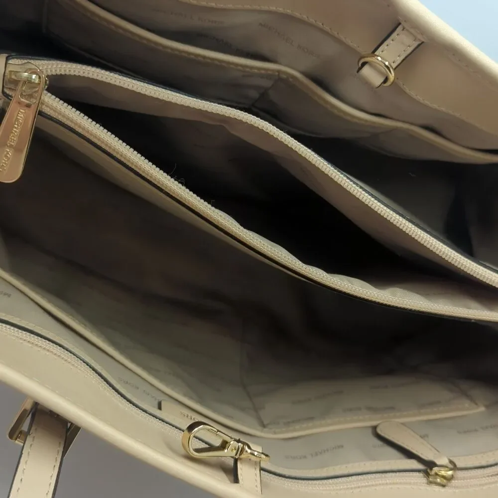 Michael Kors Jet Set Travel East West Monogram Tote Bag Purse Vanilla - Picture 13 of 16